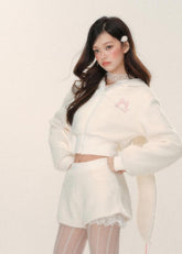 Korean Plush Suit with Lace Shorts